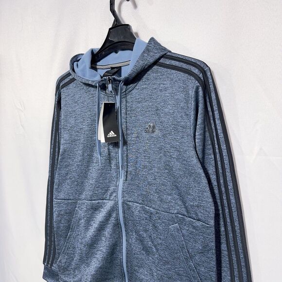 Adidas Men’s M Tech Fleece Full Zip Long Sleeve Hoody Sweatshirt Blue - Picture 2 of 11